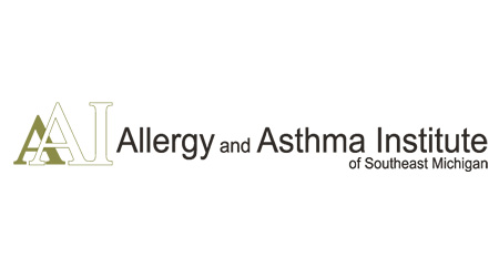 The image is a logo with text that reads 'AJ ALLEGY AND ASTHMA INSTITUTE OF SOUTHEAST MICHIGAN' and features the letters 'AJ' prominently in a stylized font.