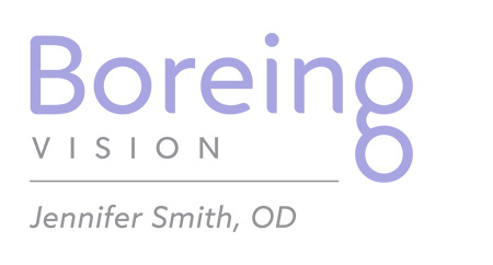 The image features a logo with the word 'BOREING' in uppercase letters, followed by 'VISION,' and below that, there's a name 'JENNIFER SMITH, OD.' The logo is set against a light background.