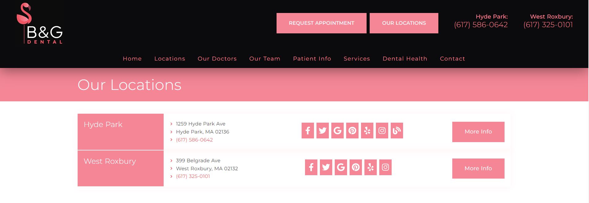 The image displays a screenshot of a website with a navigation menu, a header with a logo and text, and a section showing location information.