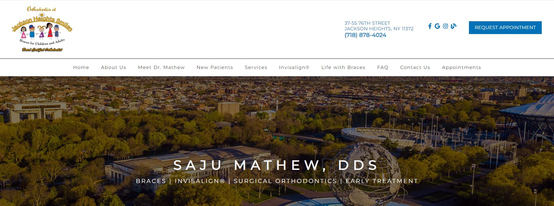 The image displays a webpage screenshot with a photograph of an urban landscape featuring buildings and trees, showcasing the 'Sajj Mehend Weds' event in the background.